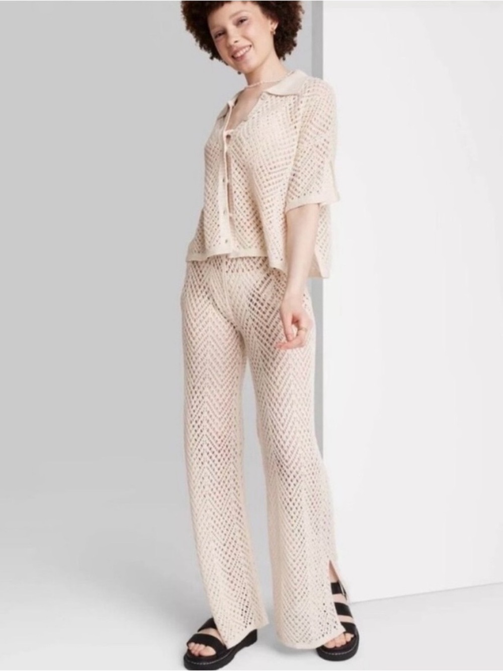 Wild Fable Knit Crochet Top & Pants Set